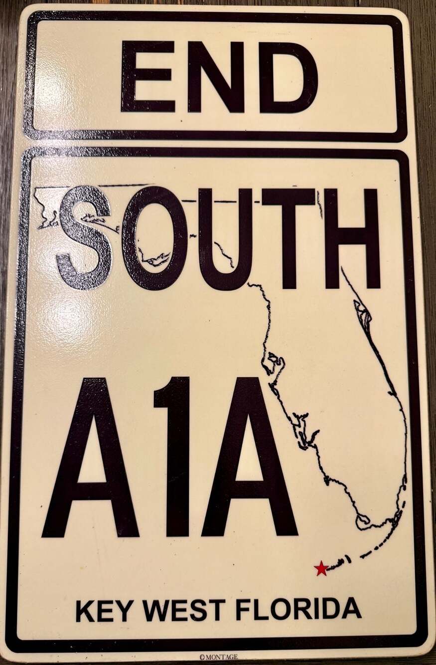 A1A South Florida Road Sign - Key West Florida - Vintage Style Wall Decor